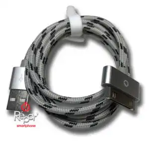 cable charge tresse iphone 3g, 3gs, 4, 4s argent gris