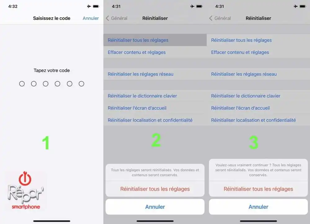 reinitialiser les reglages etape 5